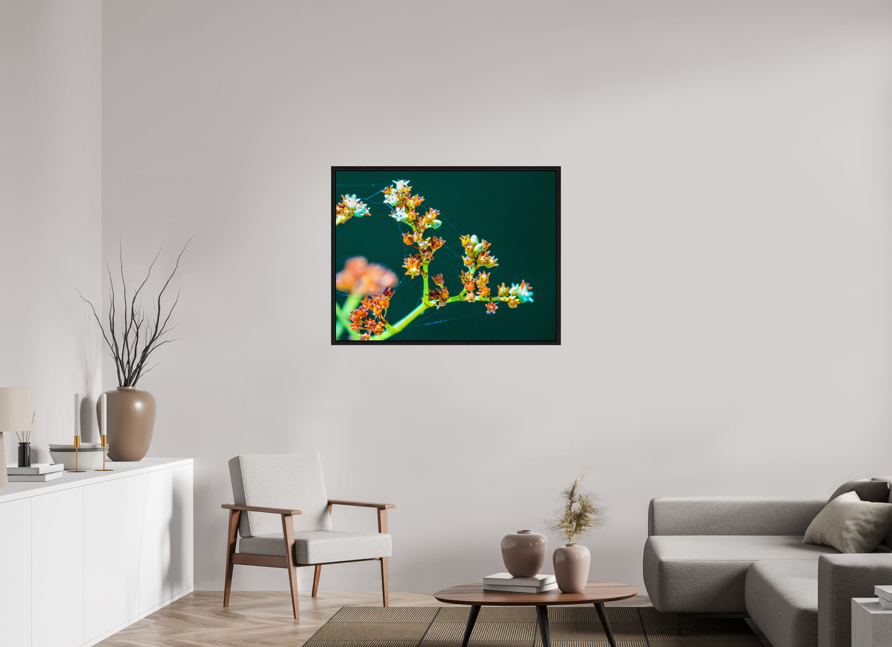 40.3 x 31″, Floater Frame Flower Web