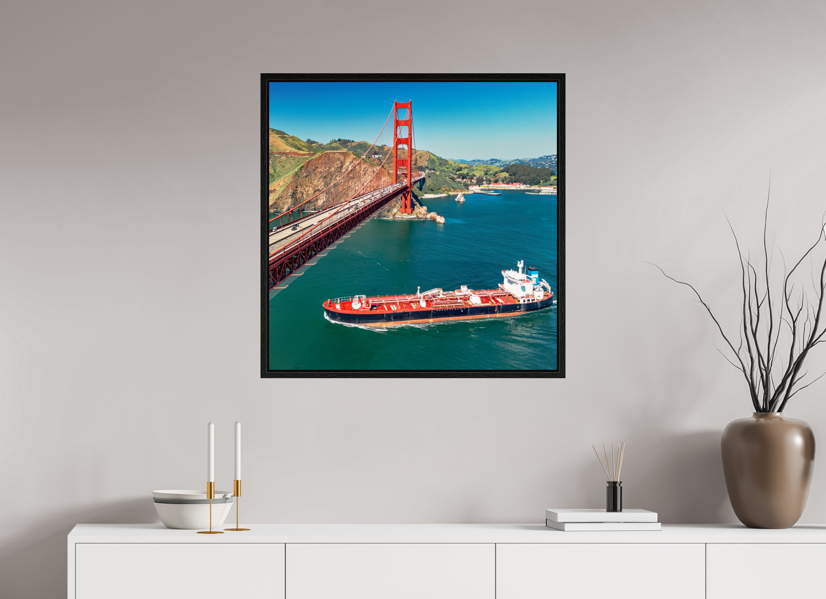30 x 30″, Floater Frame Golden Gate Bridge