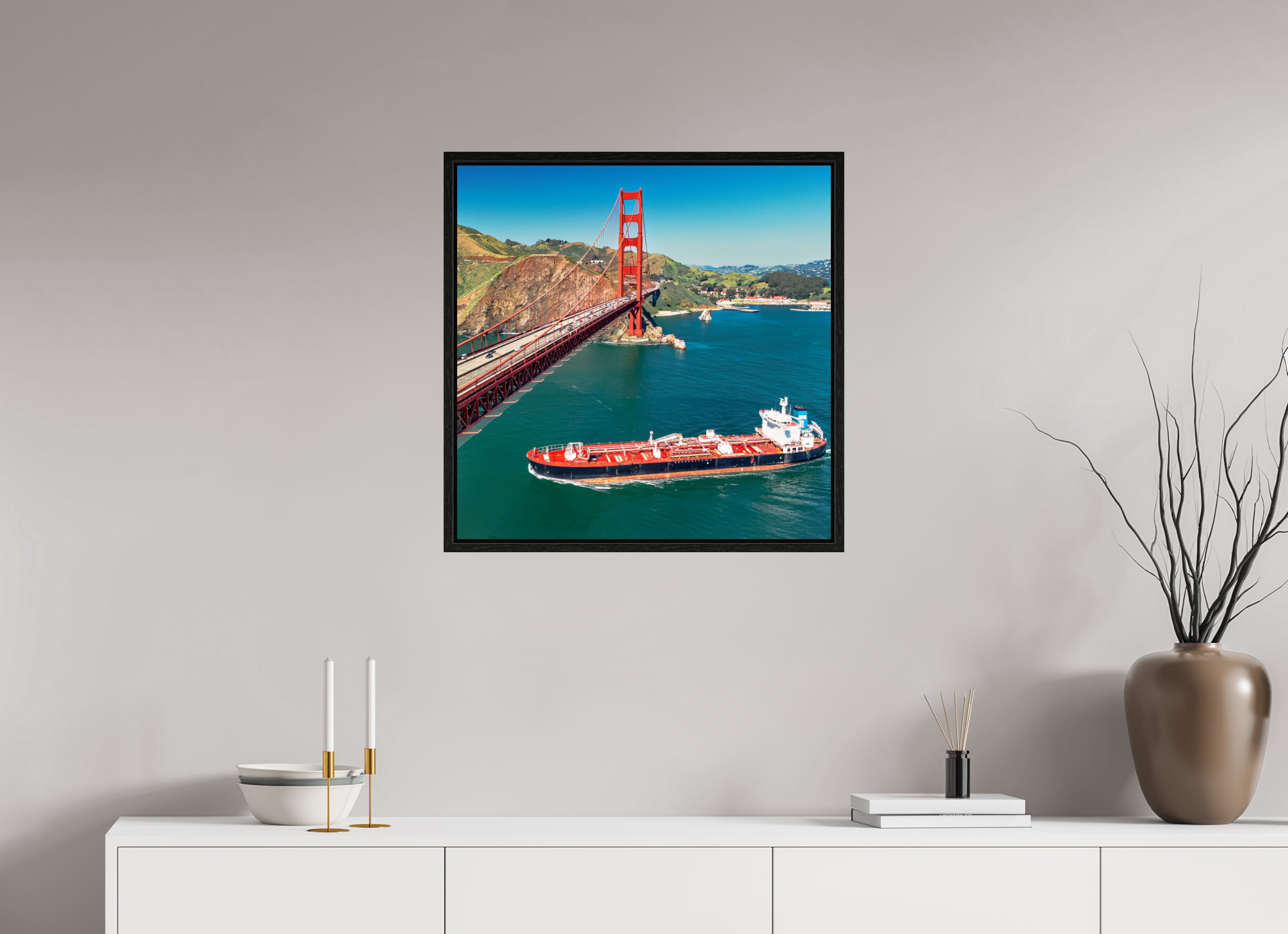 25 x 25″, Floater Frame Golden Gate Bridge