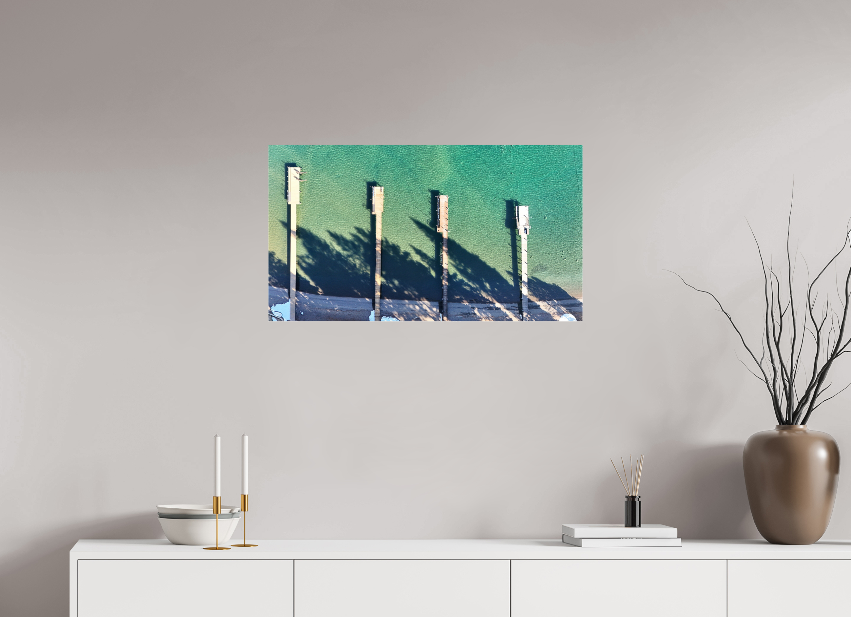 32 x 18″, Photo Print Under Acrylic Glass Sky view docks