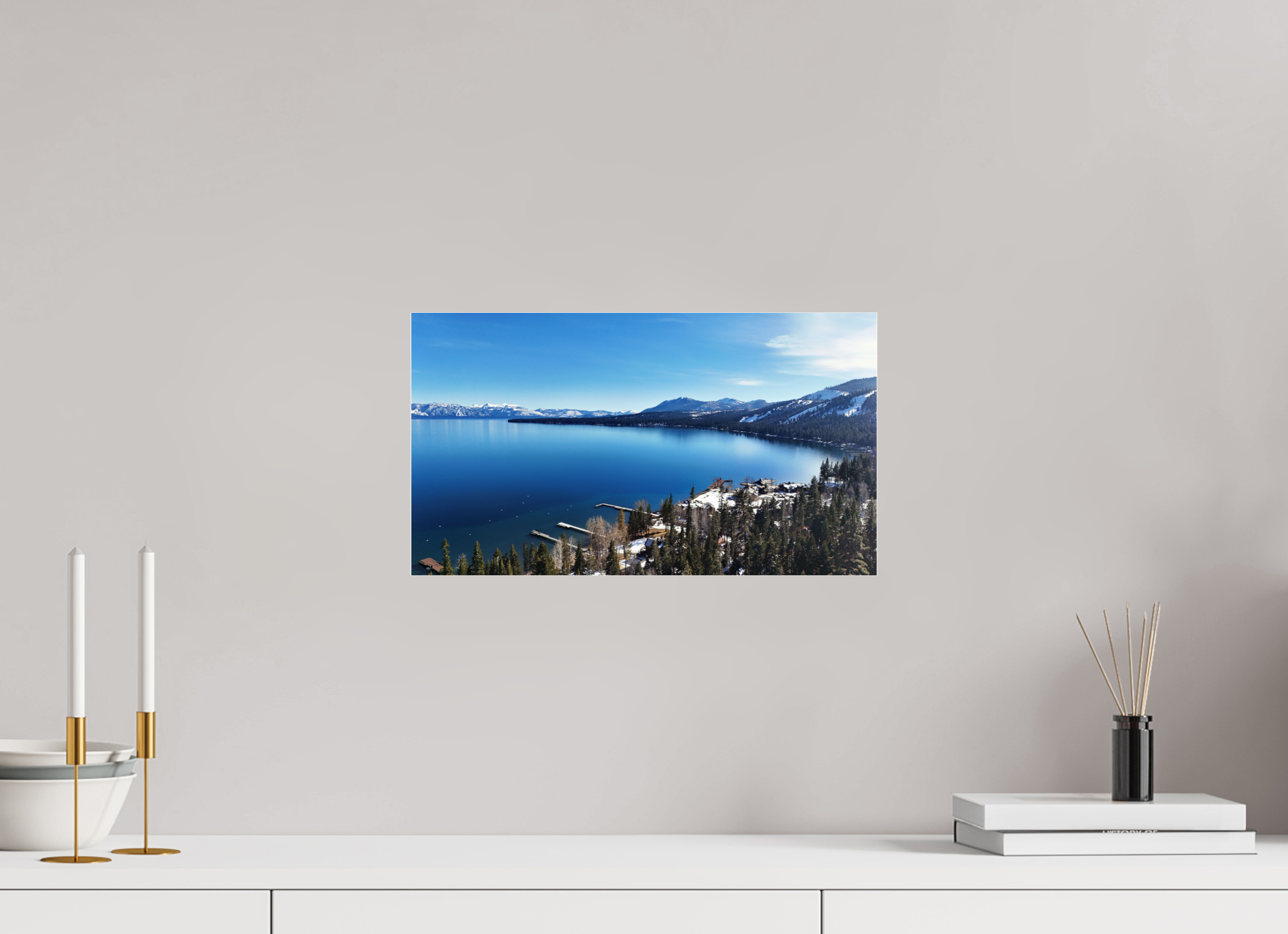 16 x 9″, Photo Print Under Acrylic Glass Lake Tahoe Winter Calm