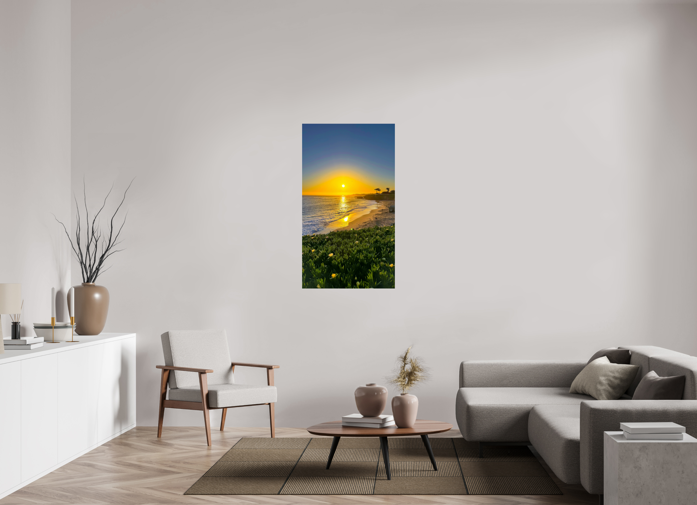 27.6 x 49″, Photo Print Under Acrylic Glass Sunset coast