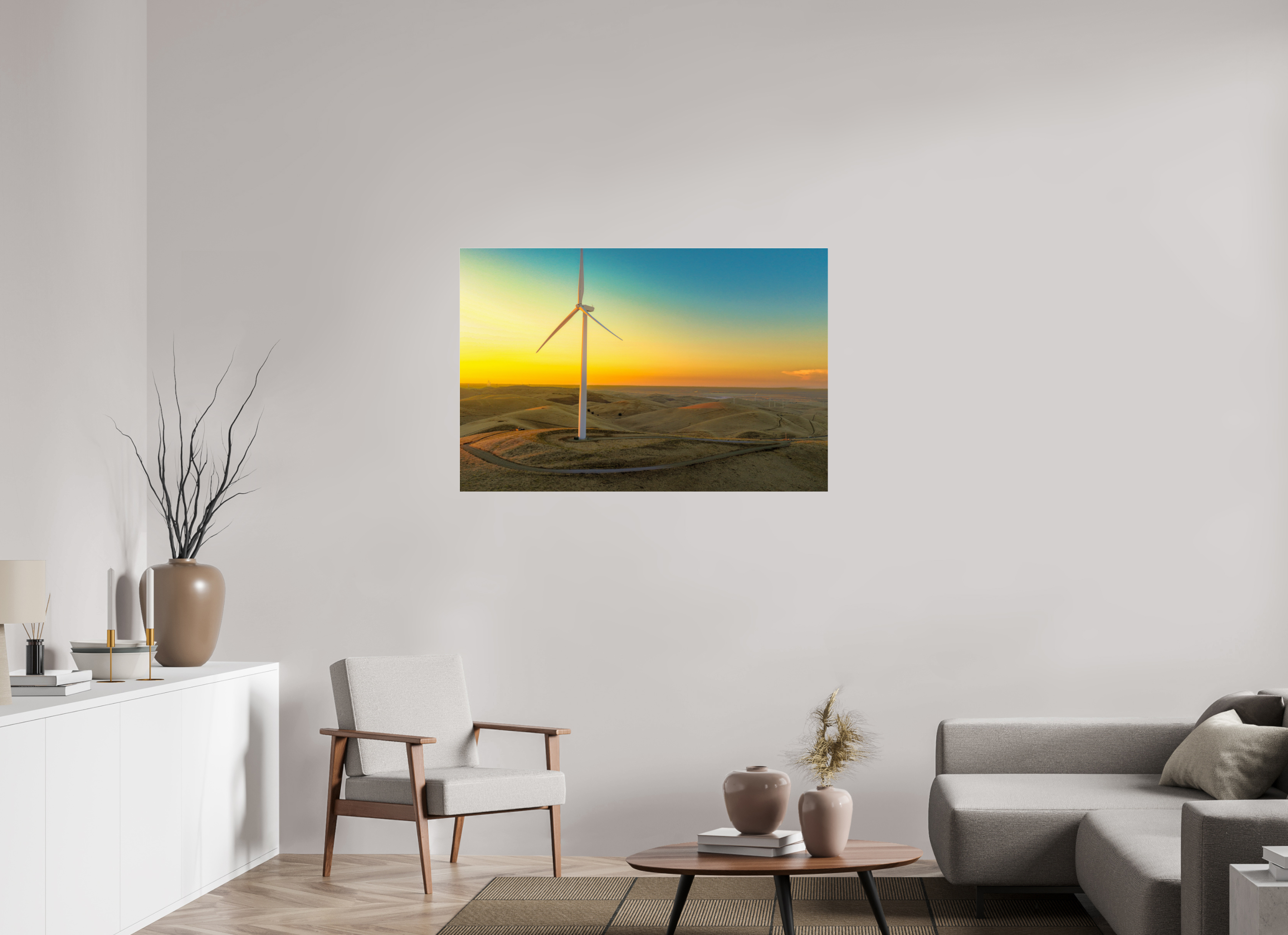 46.9 x 31″, Photo Print Under Acrylic Glass Sunset Windmill