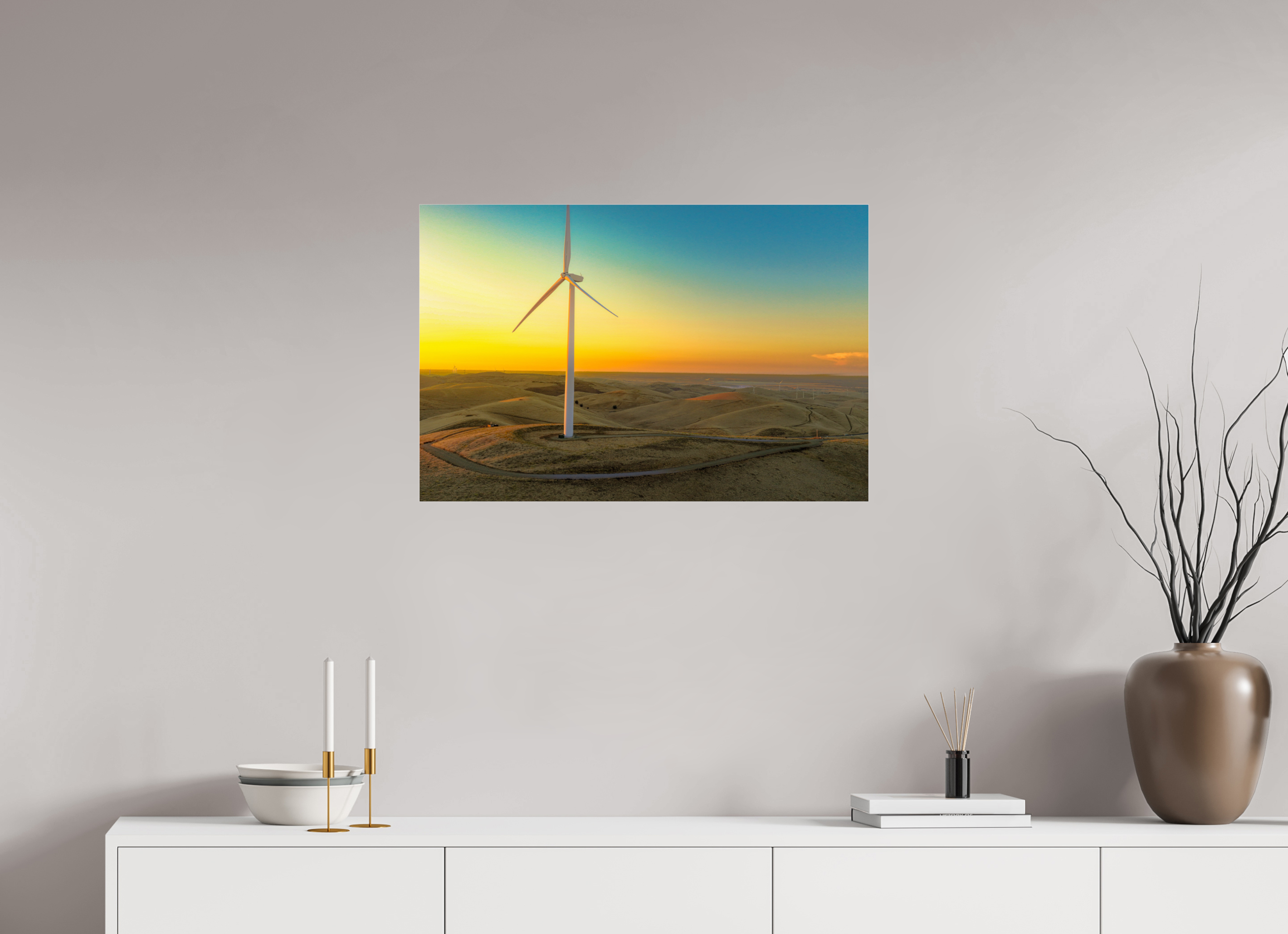 30.2 x 20″, Photo Print Under Acrylic Glass Sunset Windmill