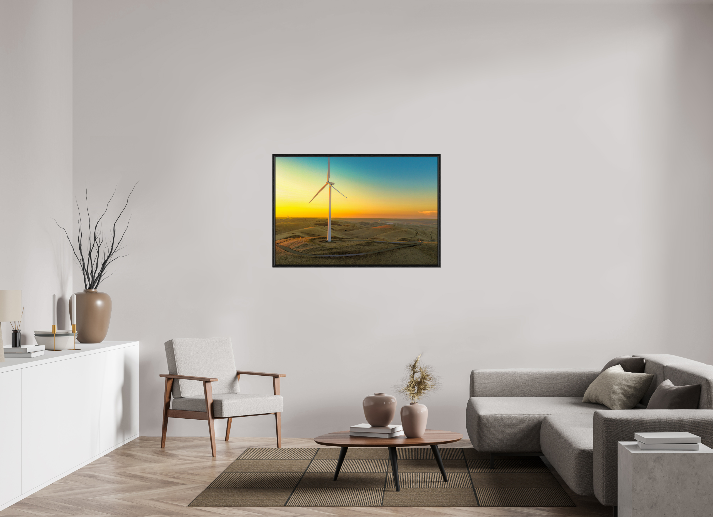 46.9 x 31″, Floater Frame Sunset Windmill