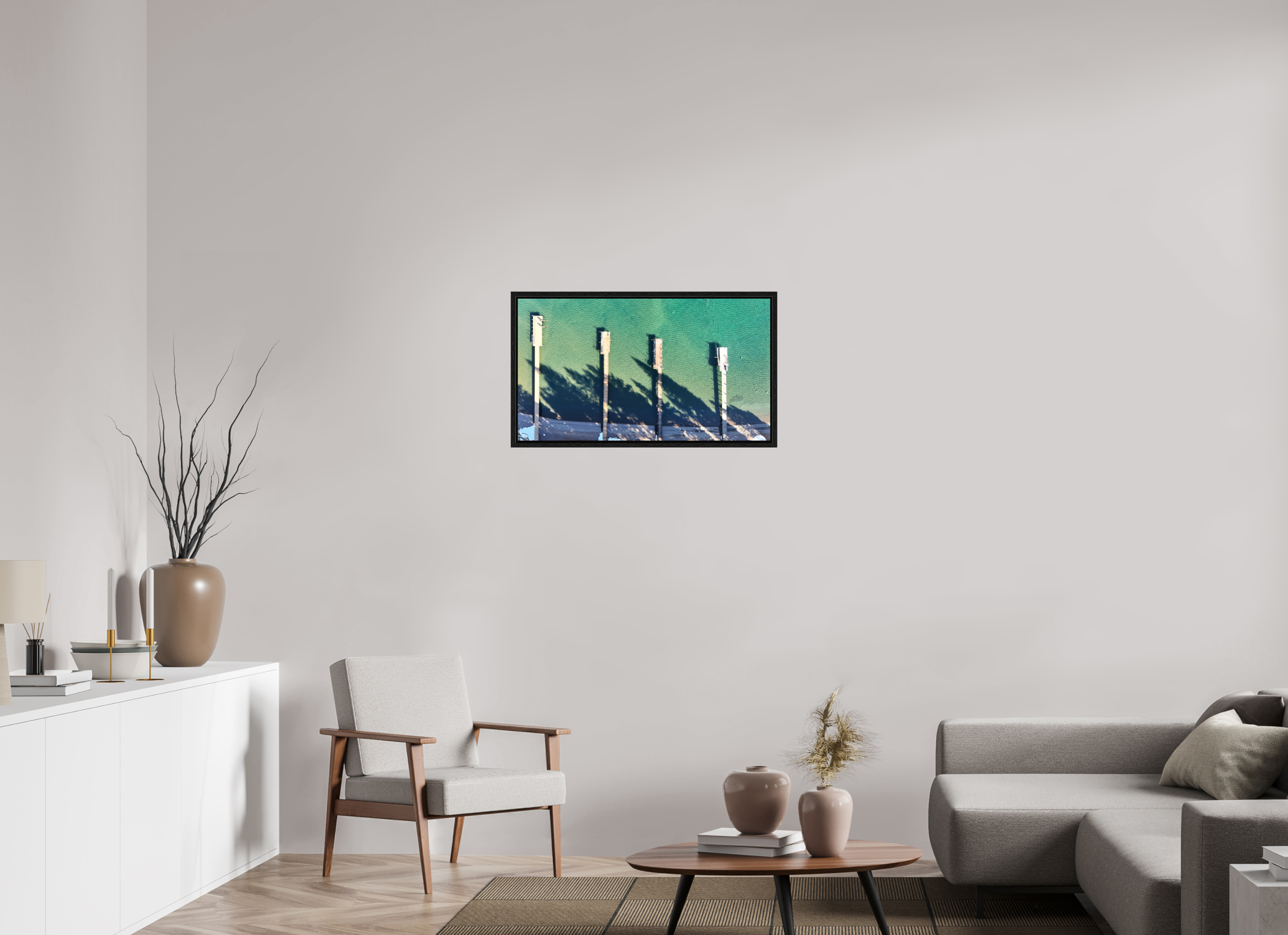 32 x 18″, Floater Frame Sky view docks