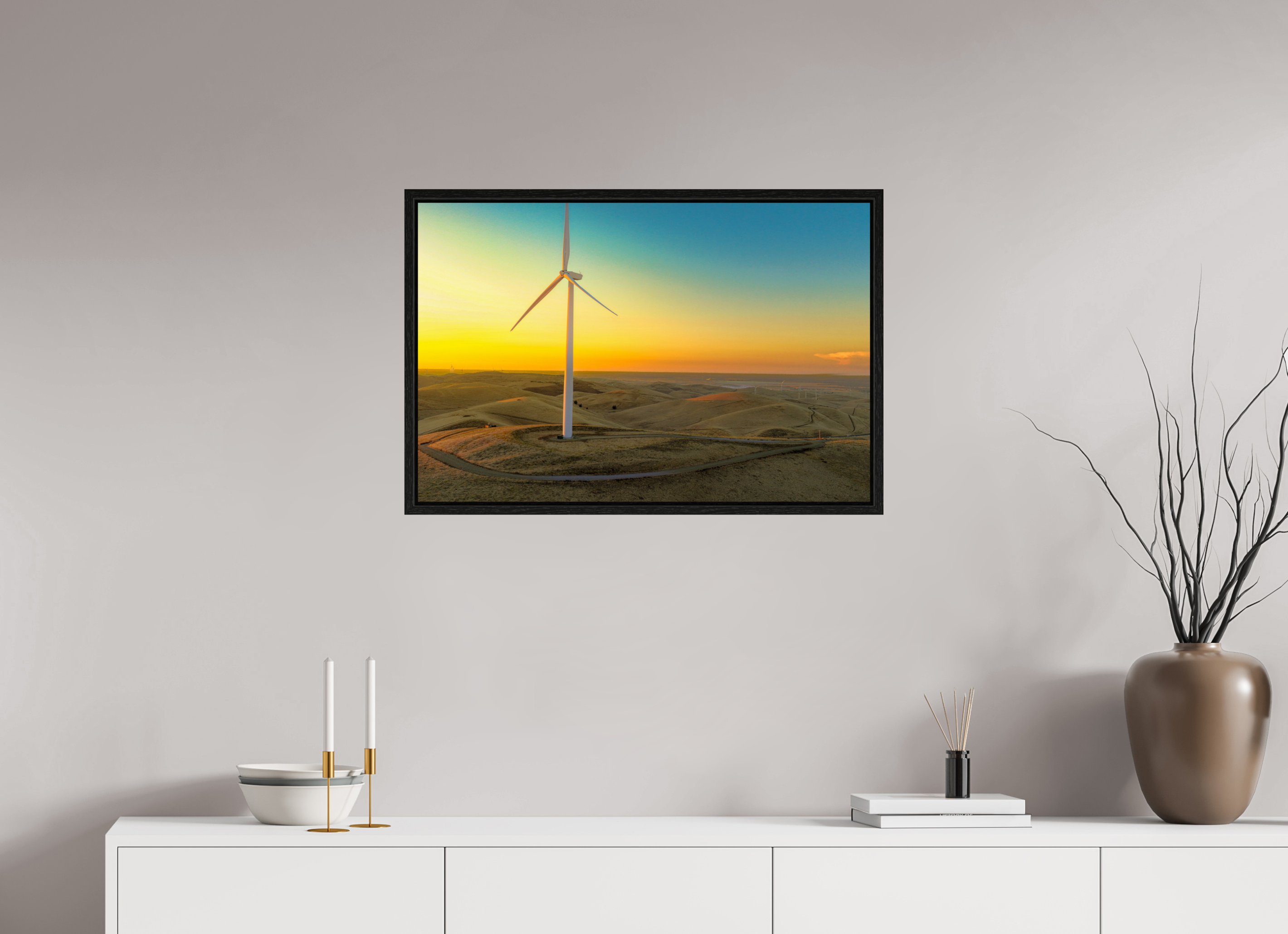 30.2 x 20″, Floater Frame Sunset Windmill
