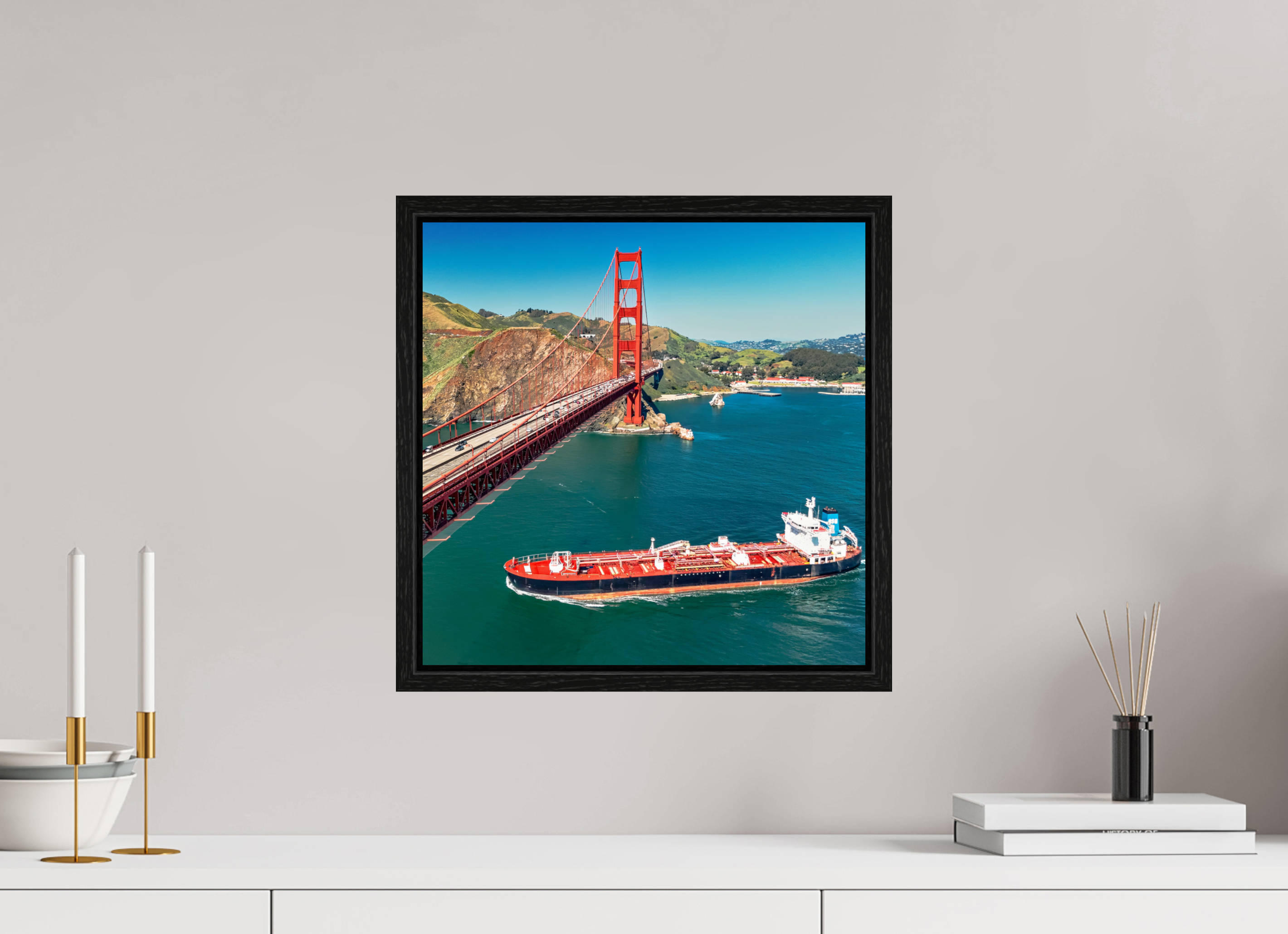 15 x 15″, Floater Frame Golden Gate Bridge