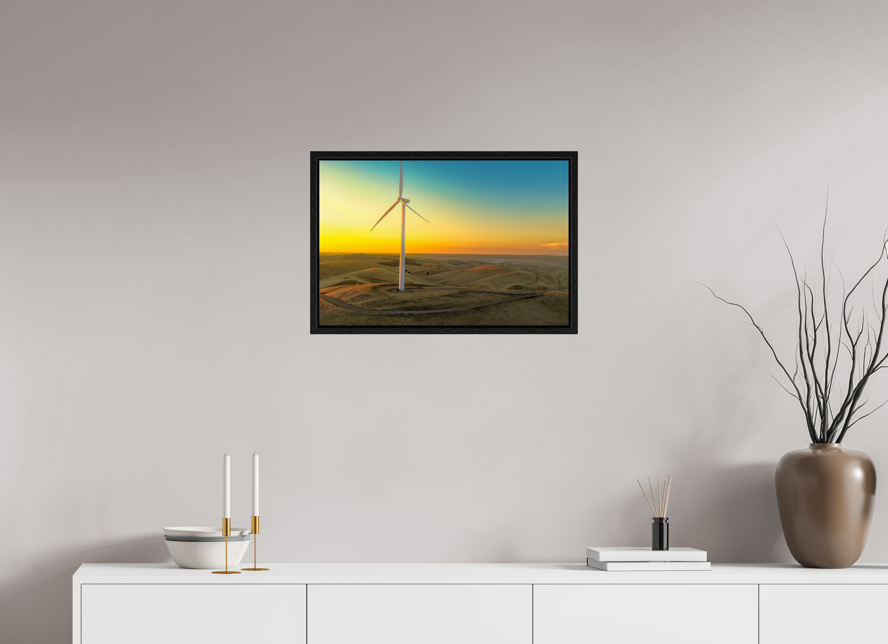 24.2 x 16″, Floater Frame Sunset Windmill